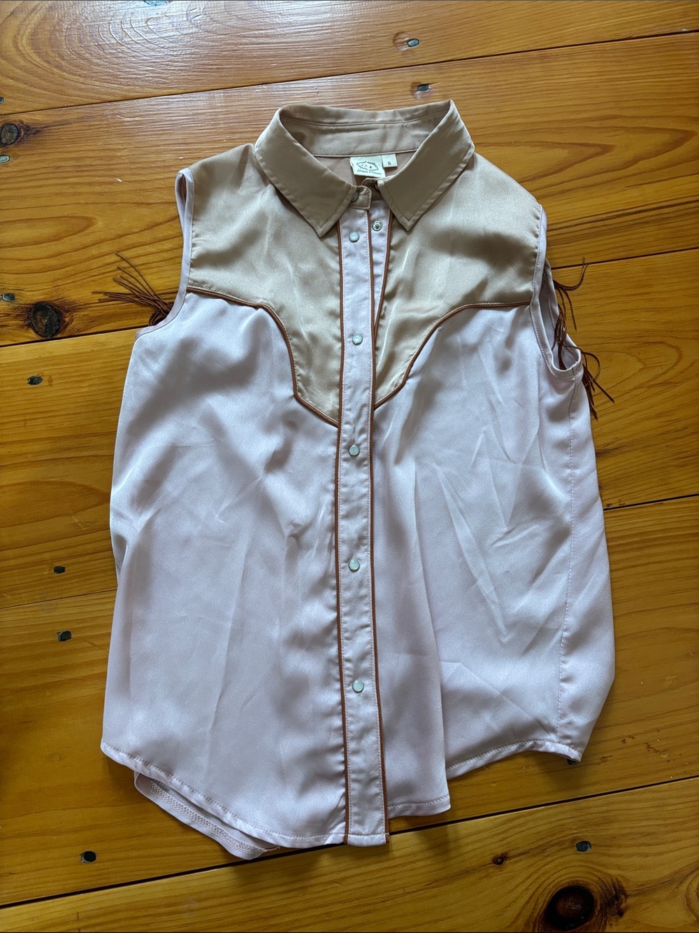 Sleeveless Pink and Tan Western-Style Button Front Top